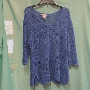 Romans Blue Crochet Pullover Shirt L EUC